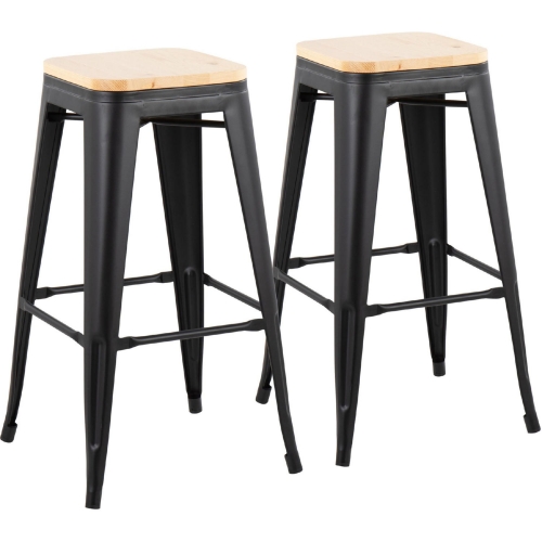 Oregon 30" Bar Stool in Natural Wood & Black Steel (Set of 2)
